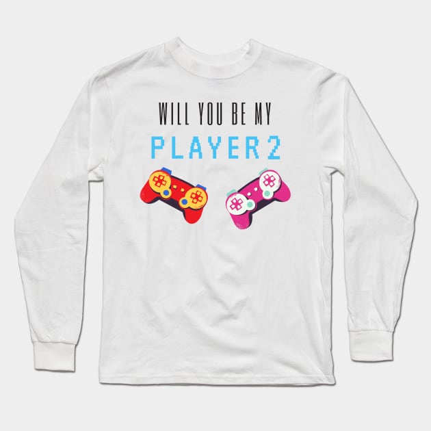 will you be my player 2 - black text Long Sleeve T-Shirt by Petites Choses